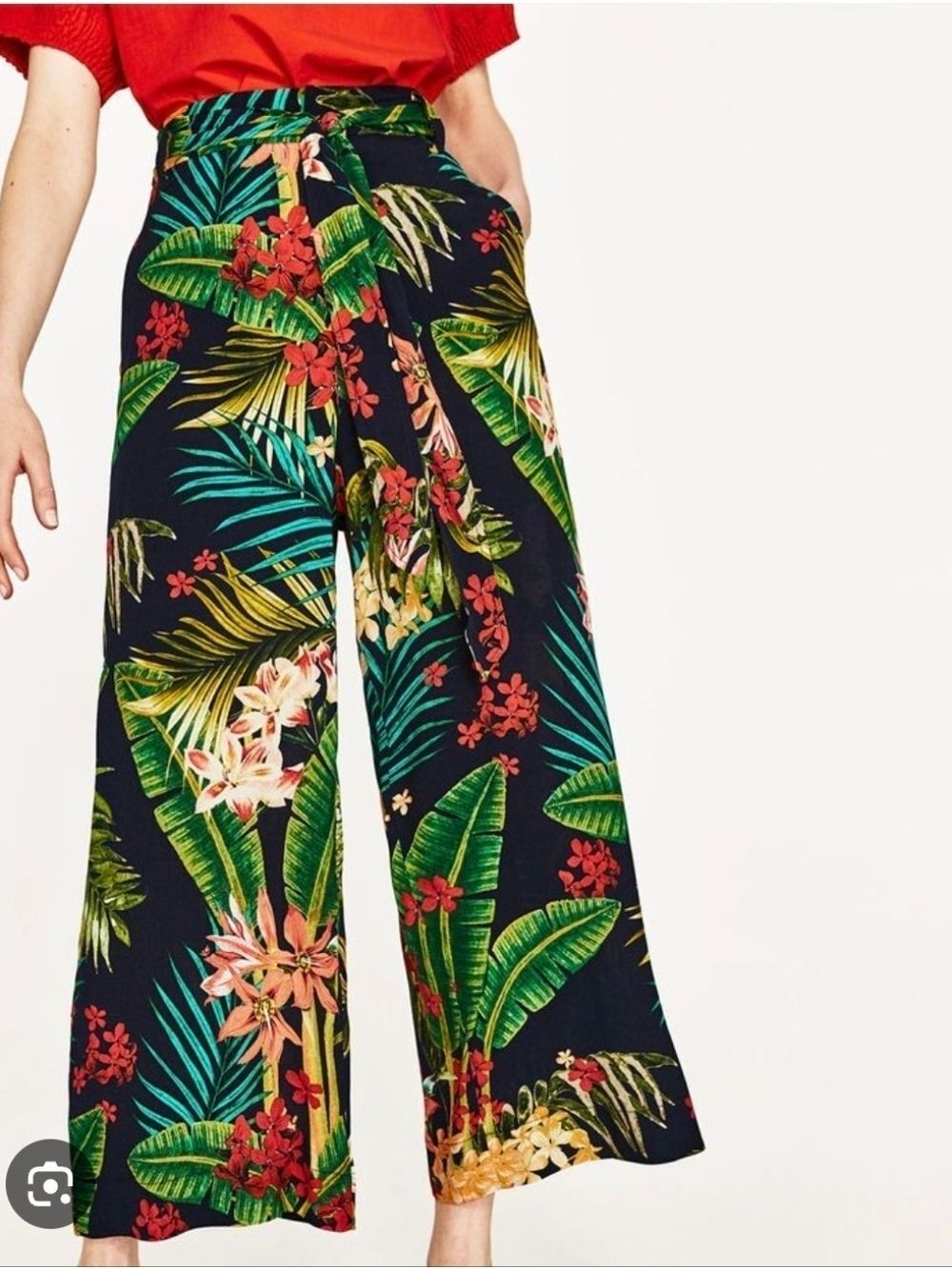 Zara Tropical Print Wide-Leg Resortwear/Polynesian Pants